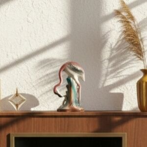 Vintage Mid-Century Modern MCM Ceramic Standing Pink Flamingo Figurine